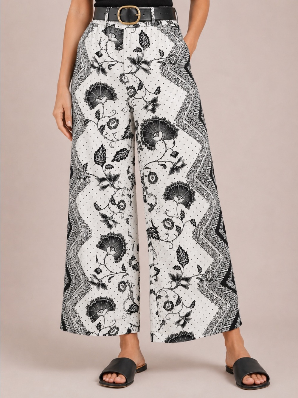 Anthropologie Eterwe Wide Leg Crop Palazzo Pants S Black White Boho